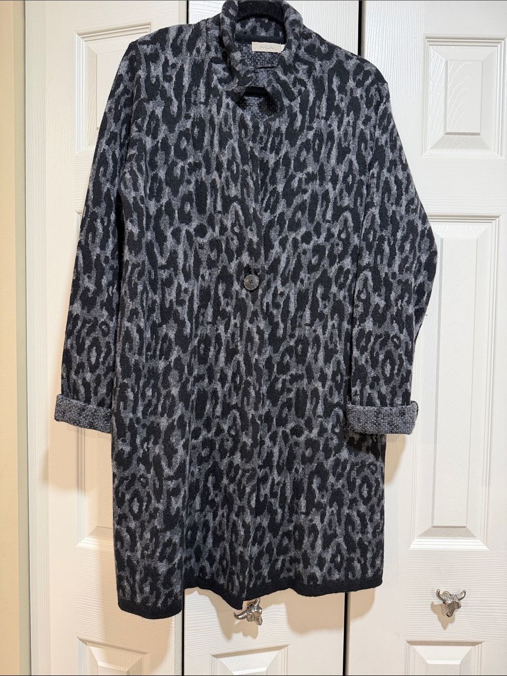 Unbranded Gray Leopard Print Pea Coat